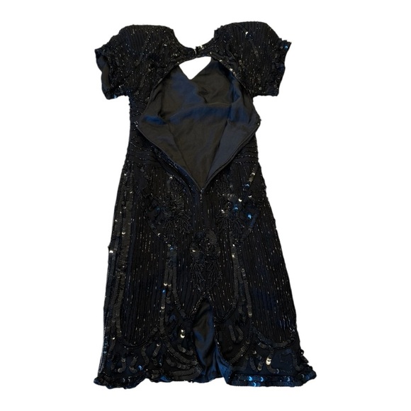 Stenay Vintage 80s Black Silk Beaded Sequin Midi Cocktail Party Small Gatsby - Picture 15 of 16